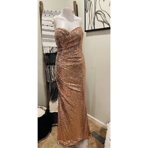 Christina Wu Celebration Women’s Rose Gold Sequin Strapless Dress Sz 18 #20489